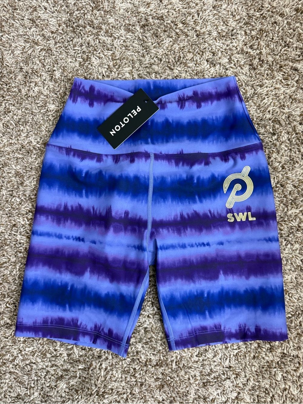 Peloton SWL Sundays With Love Biker Shorts Womens Small Athleisure Purple Dye